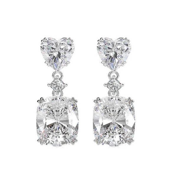 "New Colorful Radiant Cut Heart Diamond CZ Drop Earrings for Women, HA4396 - Picture 1 of 3
